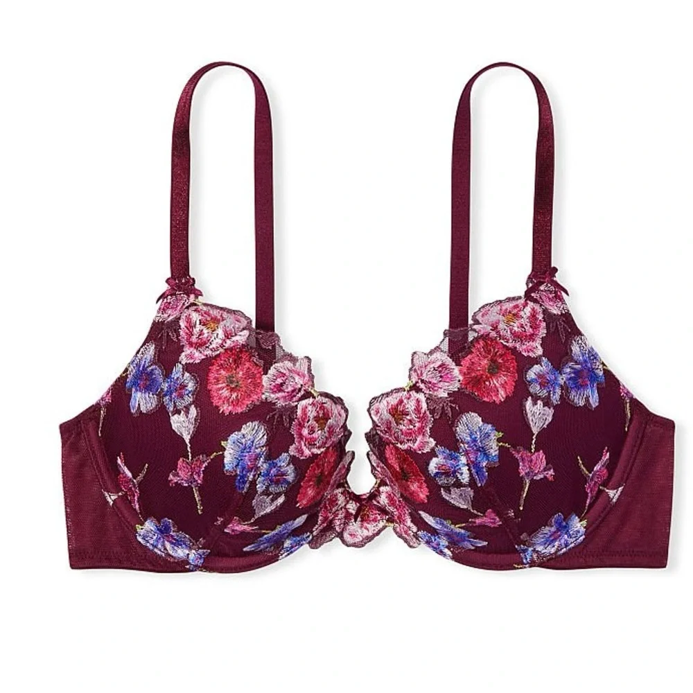 Victoria's Secret Lightly Lined Floral Demi Bra Kir Embroidery 36B